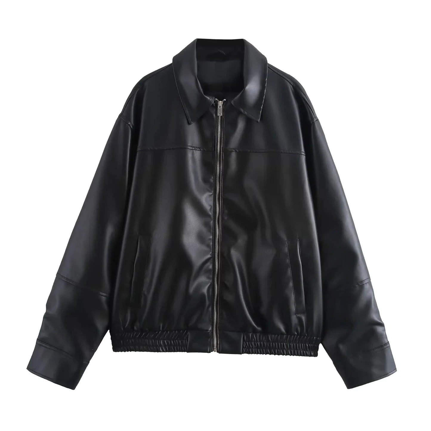 KONDALA 2026 Spring Summer Brown Business Casual Faux Leather Women Jackets Chic Valentine‘s Day Spliced Zipper Ladies Jackets