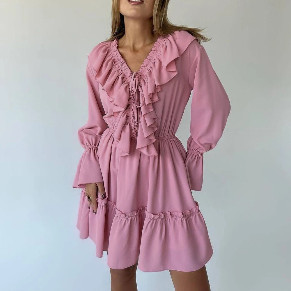 2025 Women Summer Loose Style Flare Sleeve White Dress Long Dress Sexy V-Neck Boho Dress Vestidos Clothes