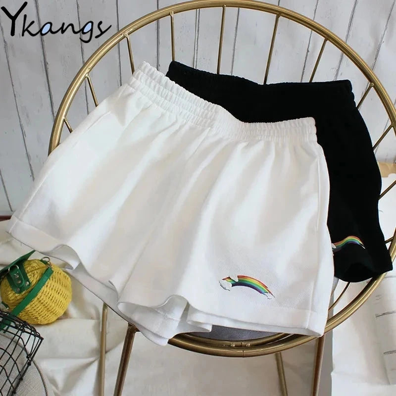 Oversized Shorts Women Gaussian Blur Scares Kittens Print Short Y2k Street Couple Five-point Elastic High Waist Basketball Short