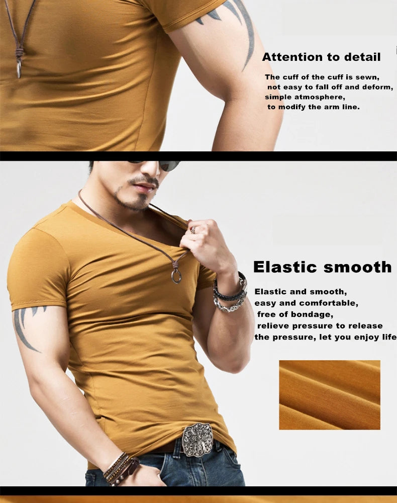 2026 Brand New Men T Shirt Tops V neck Short Sleeve Tees Men's Fashion Fitness Hot T-shirt For Male Man T-shirt Size 5XL