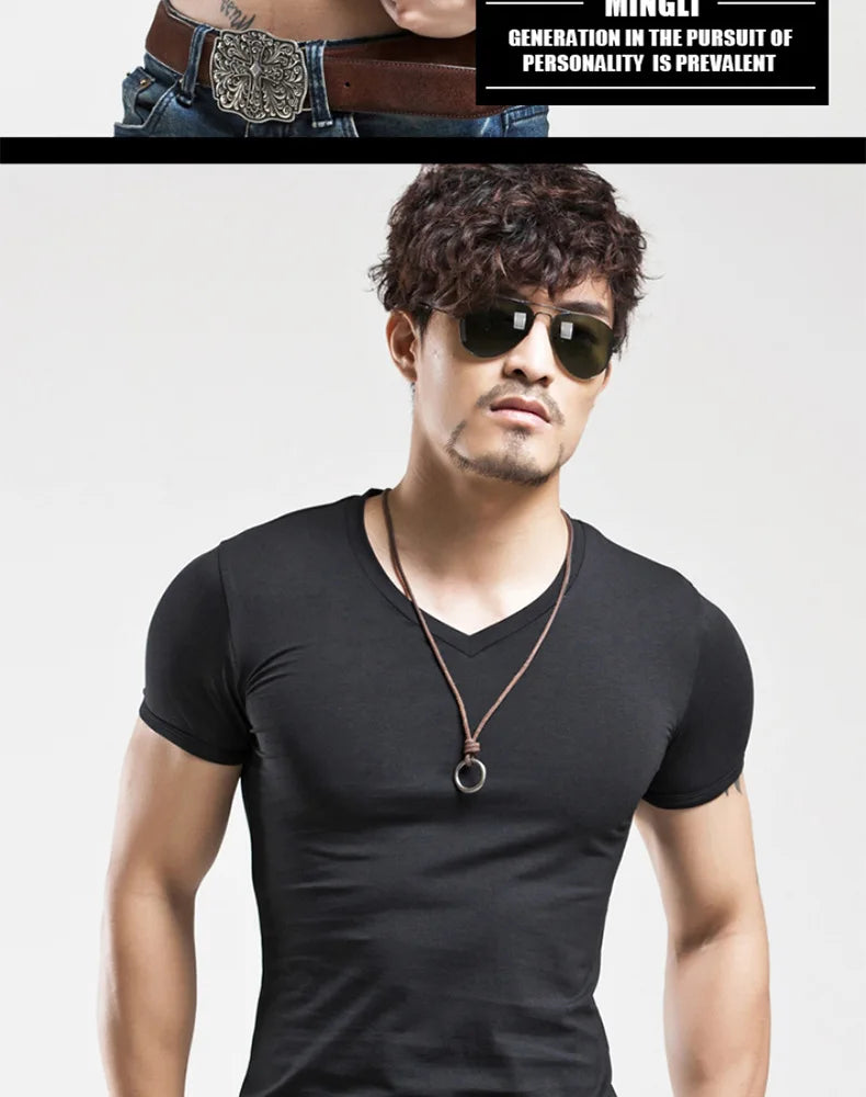 2026 Brand New Men T Shirt Tops V neck Short Sleeve Tees Men's Fashion Fitness Hot T-shirt For Male Man T-shirt Size 5XL