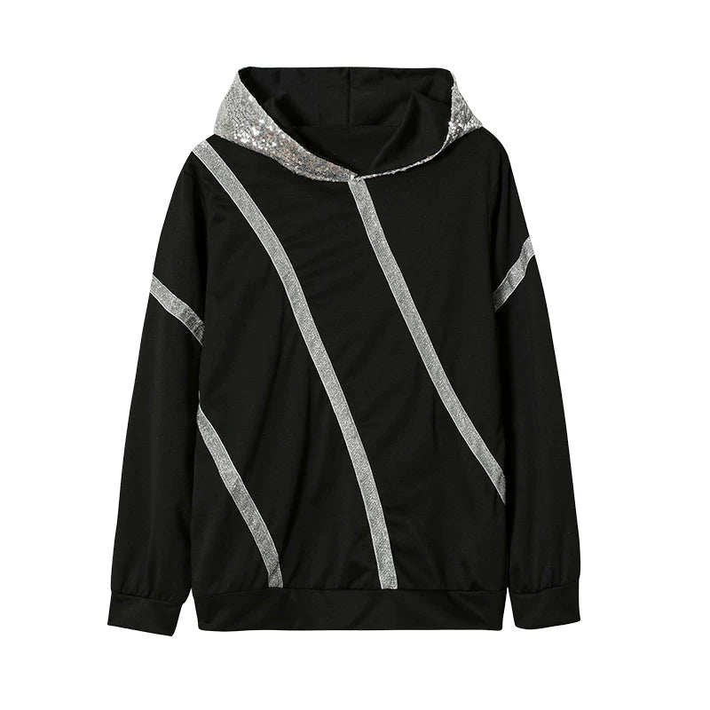 Fashion Trend Autumn and Winter Pop Hot Sequins Printed Loose Hoodie Woman