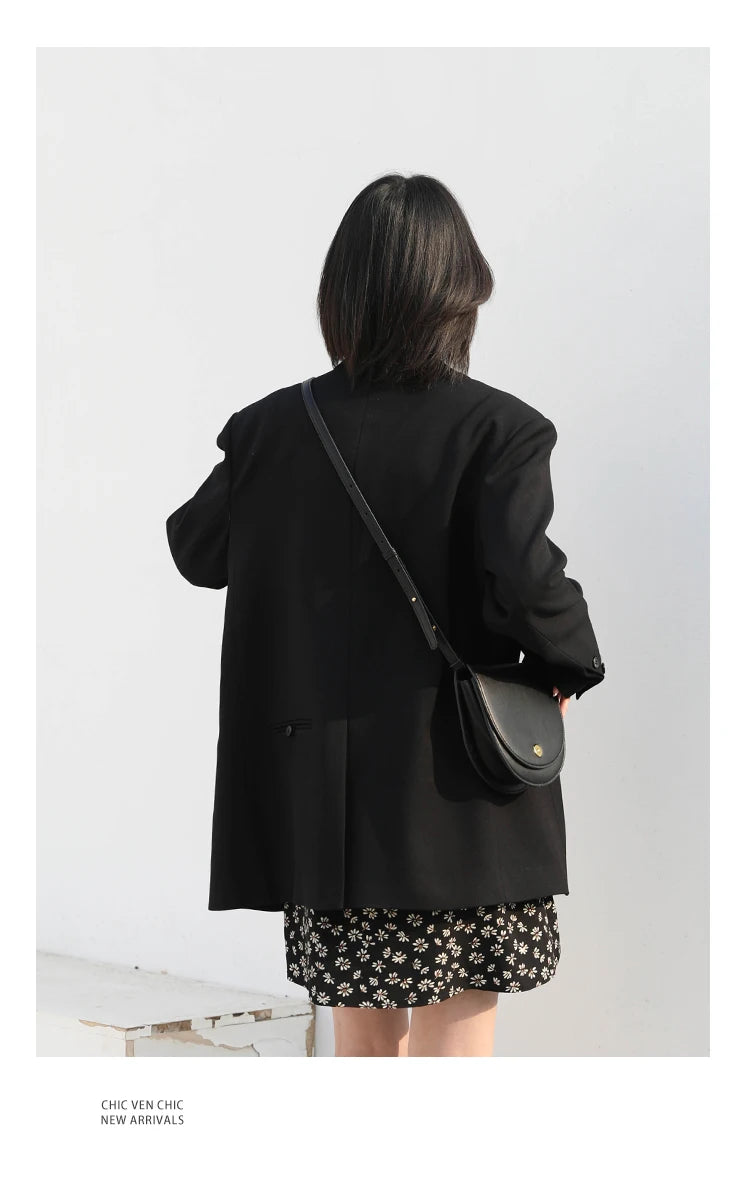 CHIC VEN Women's Blazer Korean Casual Solid Long Sleeve Coats All-match Office Lady Elegant Fashion Clothing Spring Autumn 2026