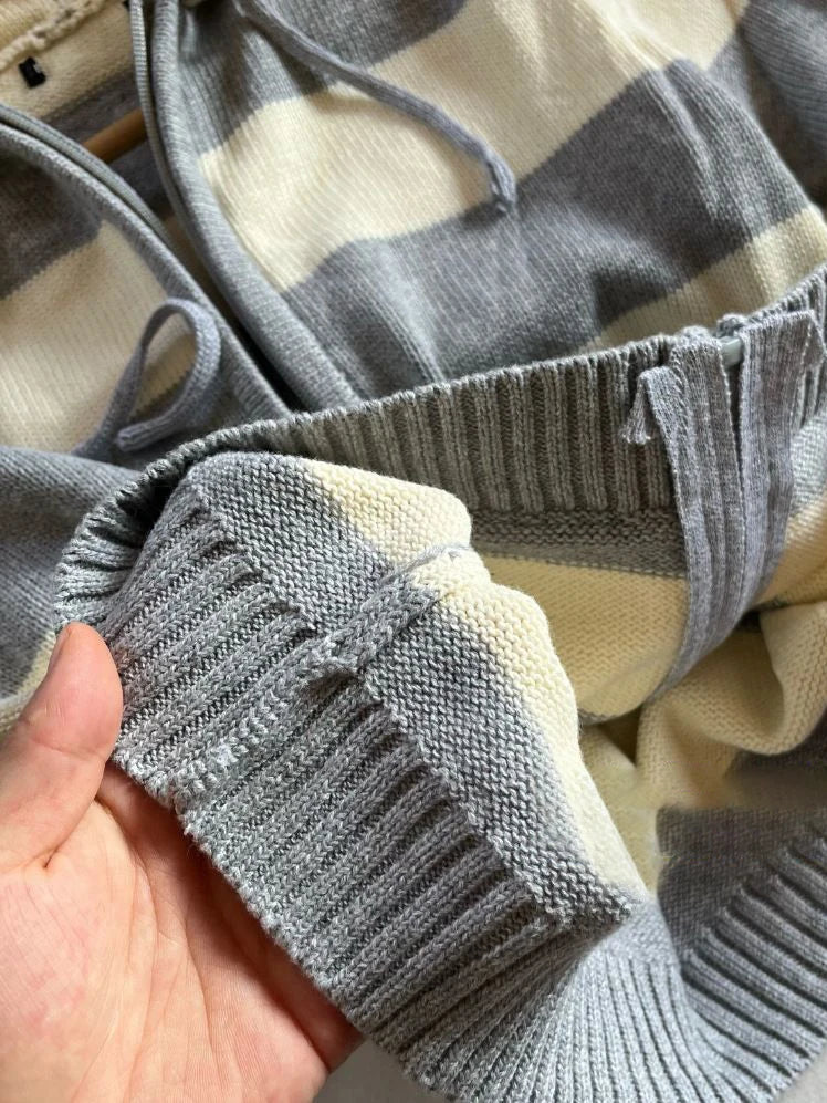 Striped Knitted Cropped Sweater Cardigan Women Autumn Long Sleeve Hooded Zipper Short Streetwear Knitwear Sweaters Y2K Crop Tops