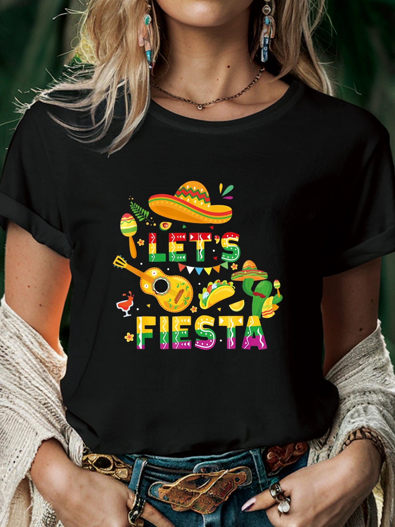 Cinco De Mayo Mexican Guitar Print Women T Shirt Summer Fashion Short Sleeved T-shirt Tee Tops Printed O-neck Casual T-shirt