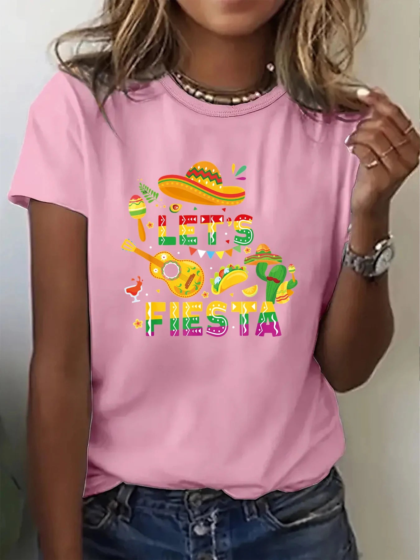 Cinco De Mayo Mexican Guitar Print Women T Shirt Summer Fashion Short Sleeved T-shirt Tee Tops Printed O-neck Casual T-shirt