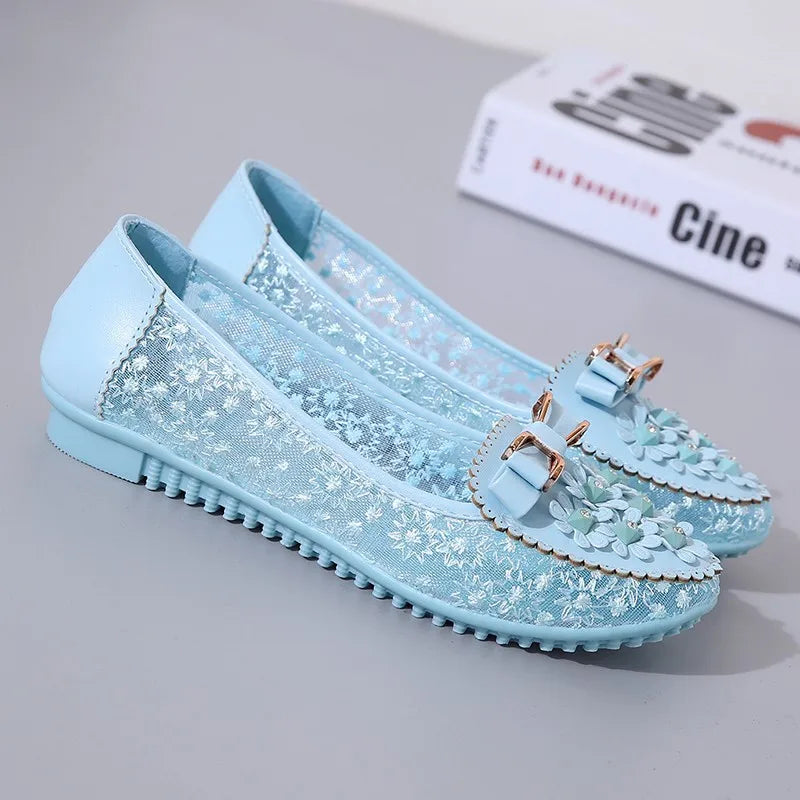 Summer Breathable Solid Color Vulcanized Shoes Floral Embroidery Bowknot Loafers Women Non-slip Flower Sneakers Chaussure Femmes