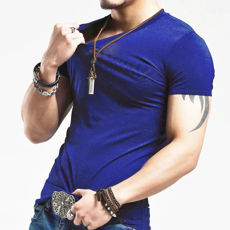 2026 Brand New Men T Shirt Tops V neck Short Sleeve Tees Men's Fashion Fitness Hot T-shirt For Male Man T-shirt Size 5XL