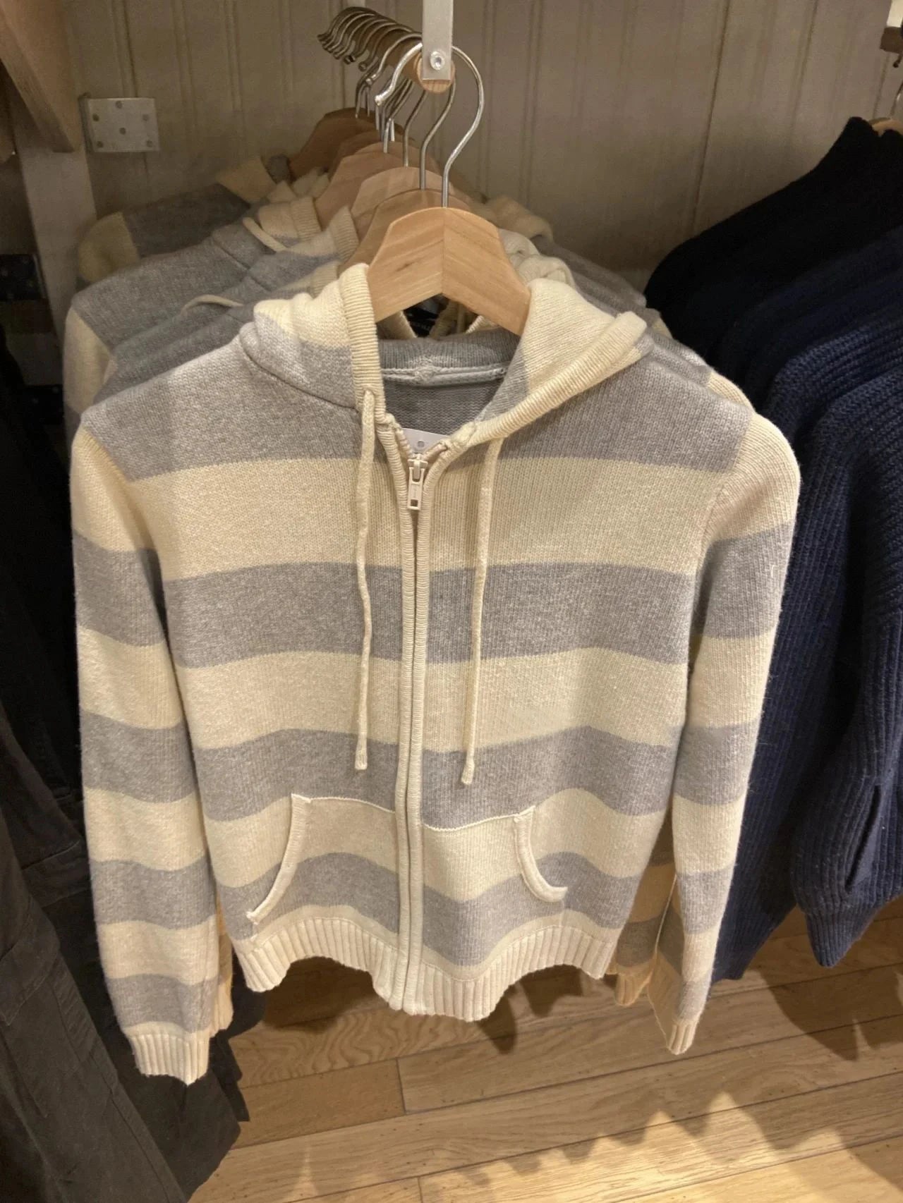 Striped Knitted Cropped Sweater Cardigan Women Autumn Long Sleeve Hooded Zipper Short Streetwear Knitwear Sweaters Y2K Crop Tops