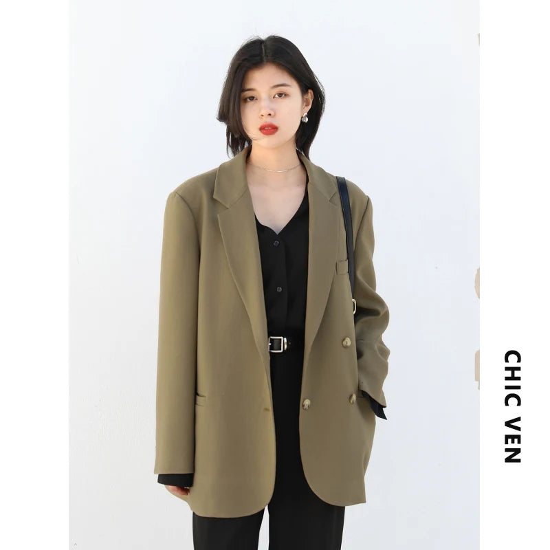 CHIC VEN Women's Blazer Korean Casual Solid Long Sleeve Coats All-match Office Lady Elegant Fashion Clothing Spring Autumn 2026