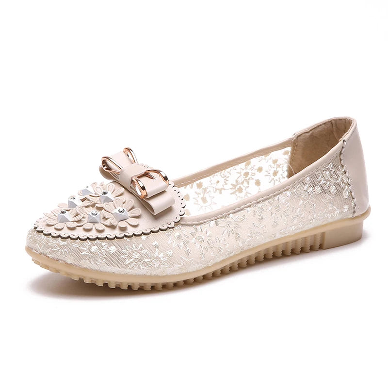 Summer Breathable Solid Color Vulcanized Shoes Floral Embroidery Bowknot Loafers Women Non-slip Flower Sneakers Chaussure Femmes