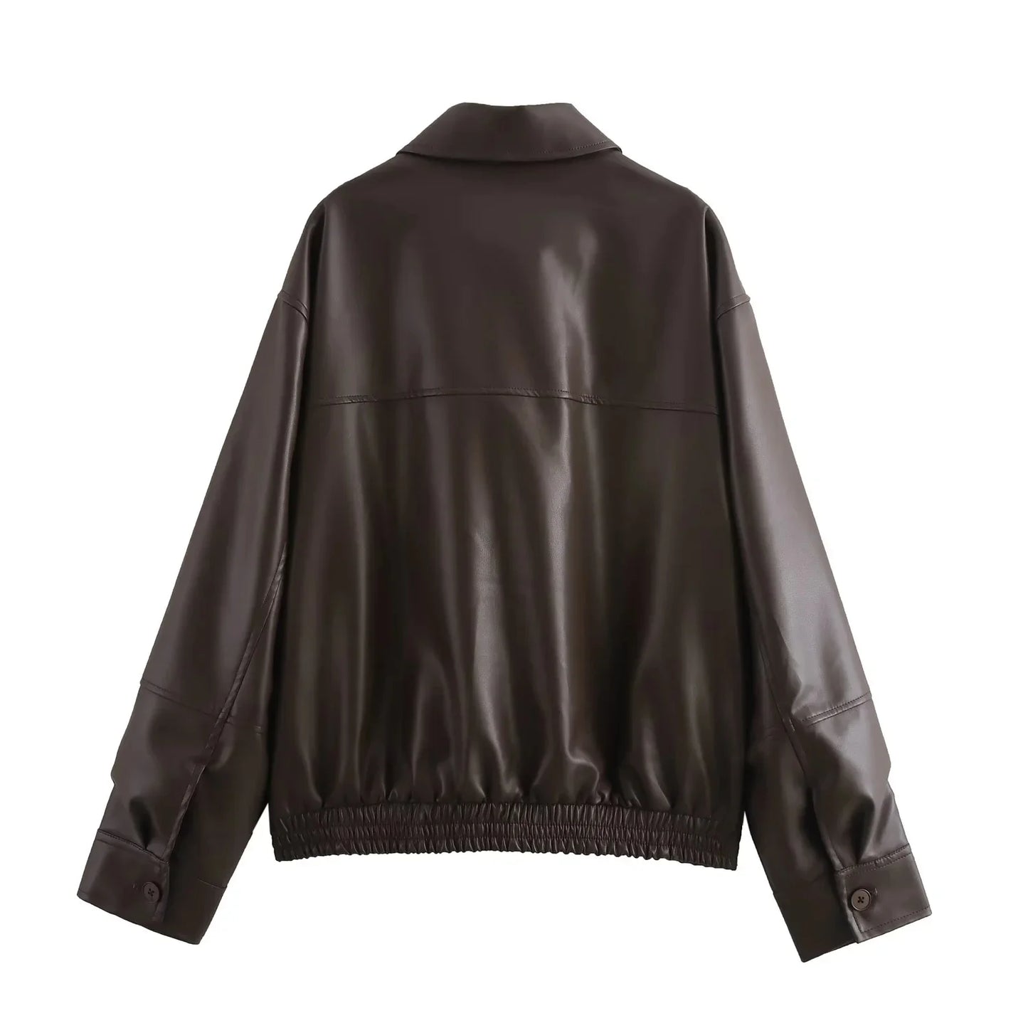 KONDALA 2026 Spring Summer Brown Business Casual Faux Leather Women Jackets Chic Valentine‘s Day Spliced Zipper Ladies Jackets