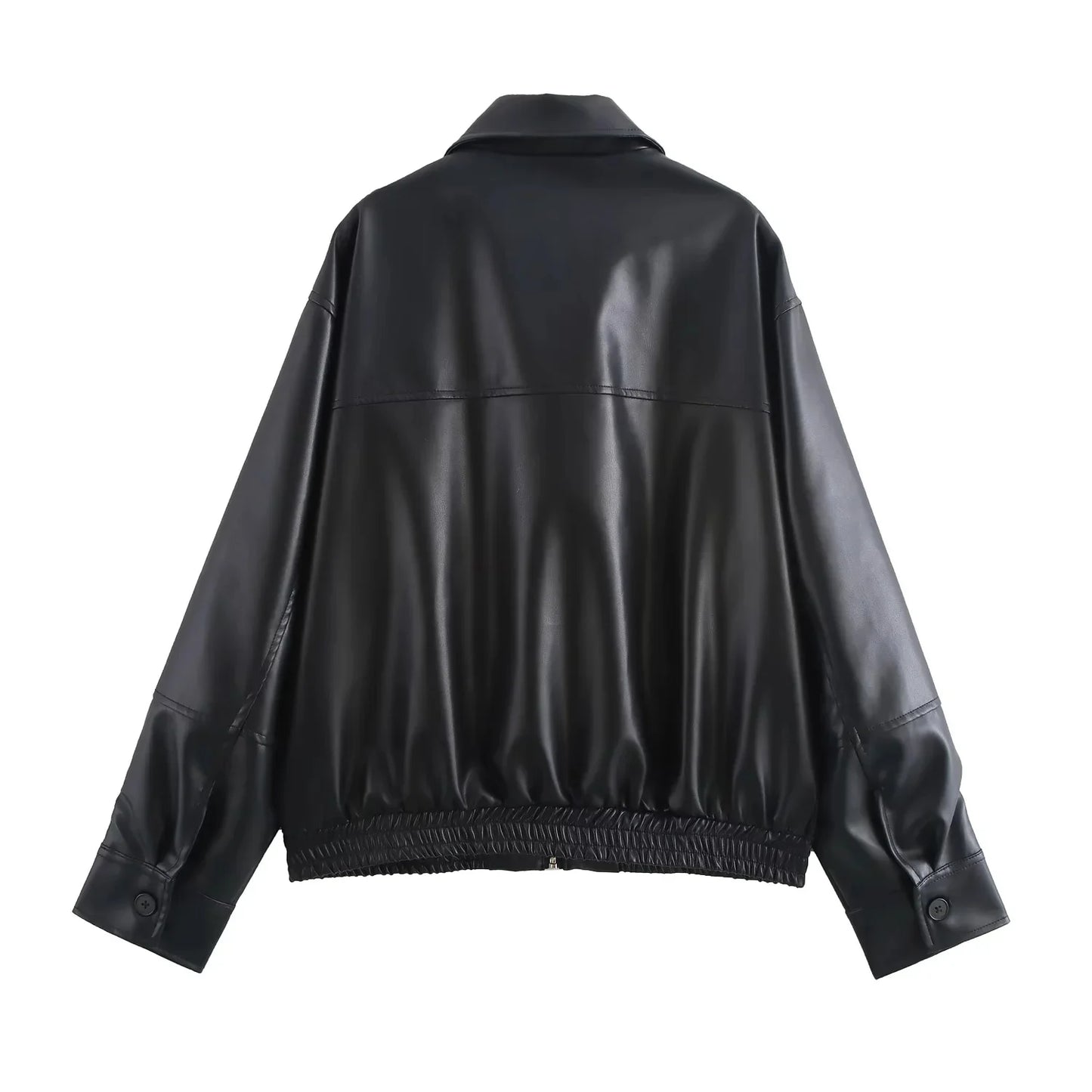 KONDALA 2026 Spring Summer Brown Business Casual Faux Leather Women Jackets Chic Valentine‘s Day Spliced Zipper Ladies Jackets