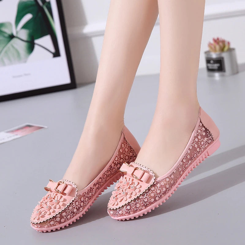 Summer Breathable Solid Color Vulcanized Shoes Floral Embroidery Bowknot Loafers Women Non-slip Flower Sneakers Chaussure Femmes