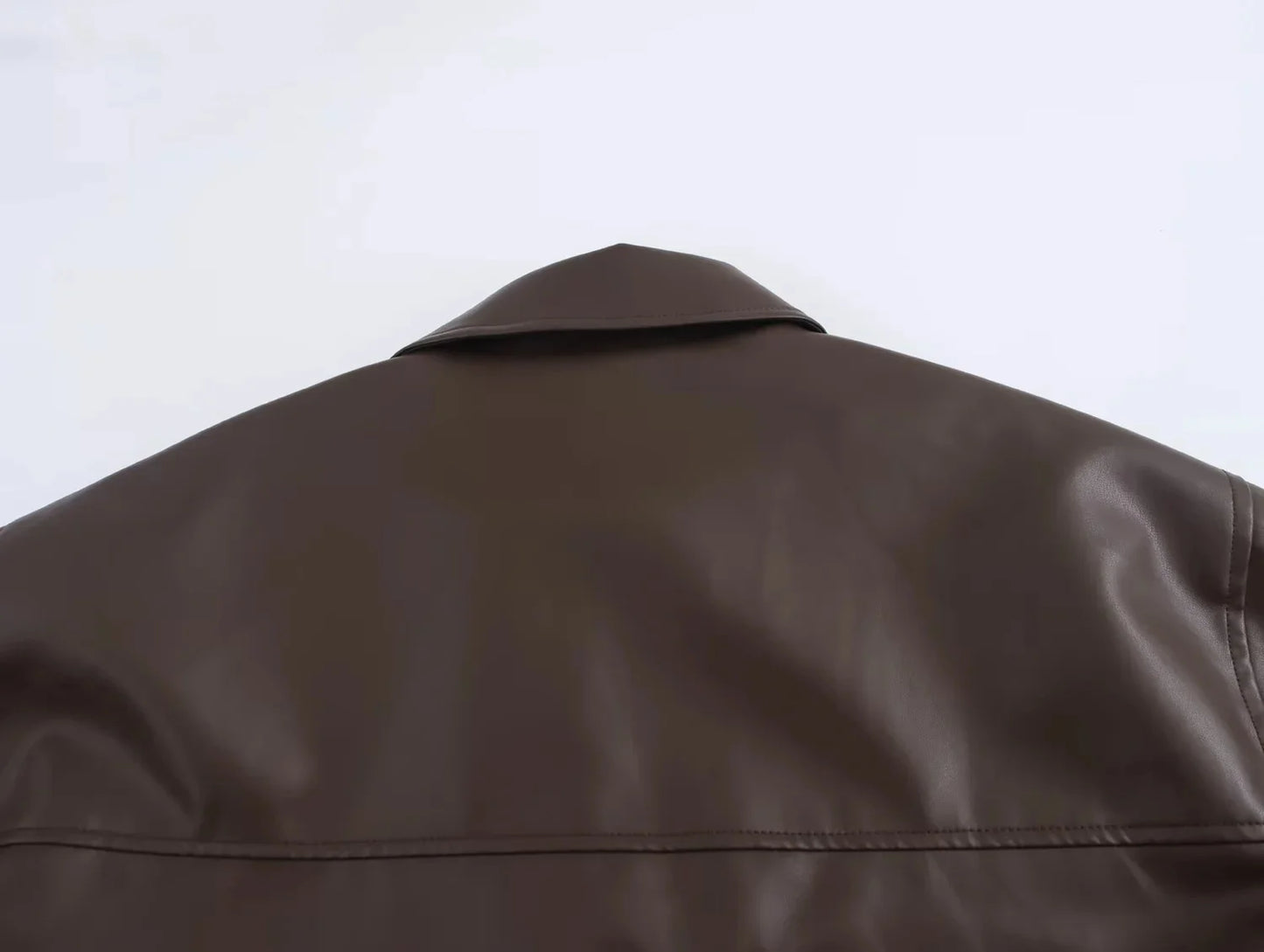 KONDALA 2026 Spring Summer Brown Business Casual Faux Leather Women Jackets Chic Valentine‘s Day Spliced Zipper Ladies Jackets