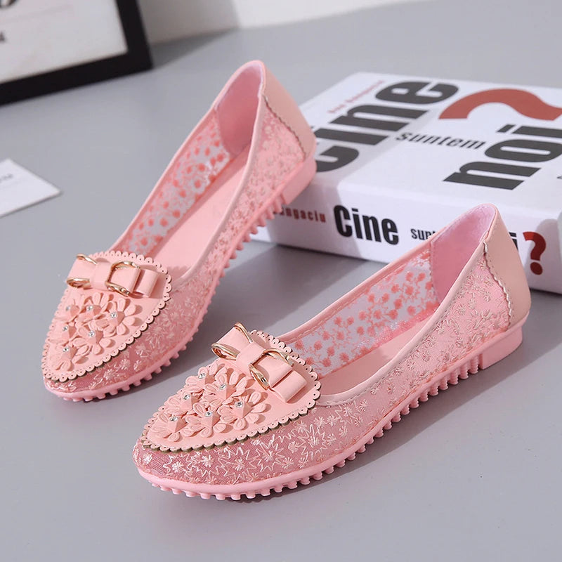 Summer Breathable Solid Color Vulcanized Shoes Floral Embroidery Bowknot Loafers Women Non-slip Flower Sneakers Chaussure Femmes