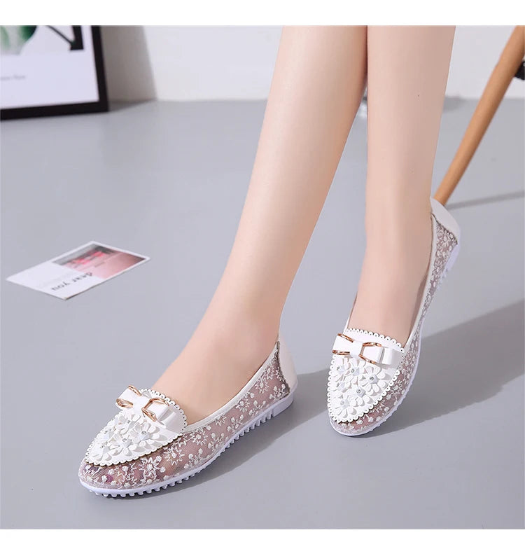 Summer Breathable Solid Color Vulcanized Shoes Floral Embroidery Bowknot Loafers Women Non-slip Flower Sneakers Chaussure Femmes