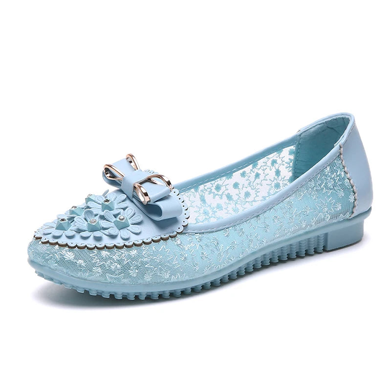 Summer Breathable Solid Color Vulcanized Shoes Floral Embroidery Bowknot Loafers Women Non-slip Flower Sneakers Chaussure Femmes