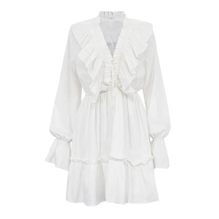 2025 Women Summer Loose Style Flare Sleeve White Dress Long Dress Sexy V-Neck Boho Dress Vestidos Clothes