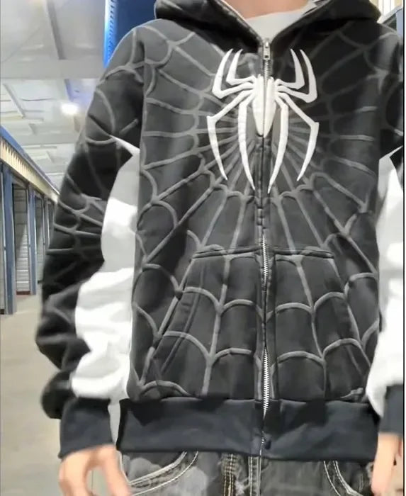 Y2k clothing Spider web Red hoodie sweatshirt zipper warm Harajuku punk grunge Women Hip hop sweatshirt Hoodie interesting 2023