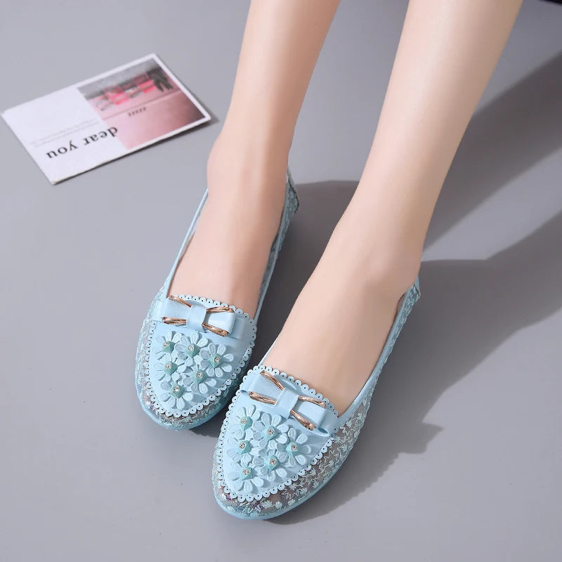 Summer Breathable Solid Color Vulcanized Shoes Floral Embroidery Bowknot Loafers Women Non-slip Flower Sneakers Chaussure Femmes