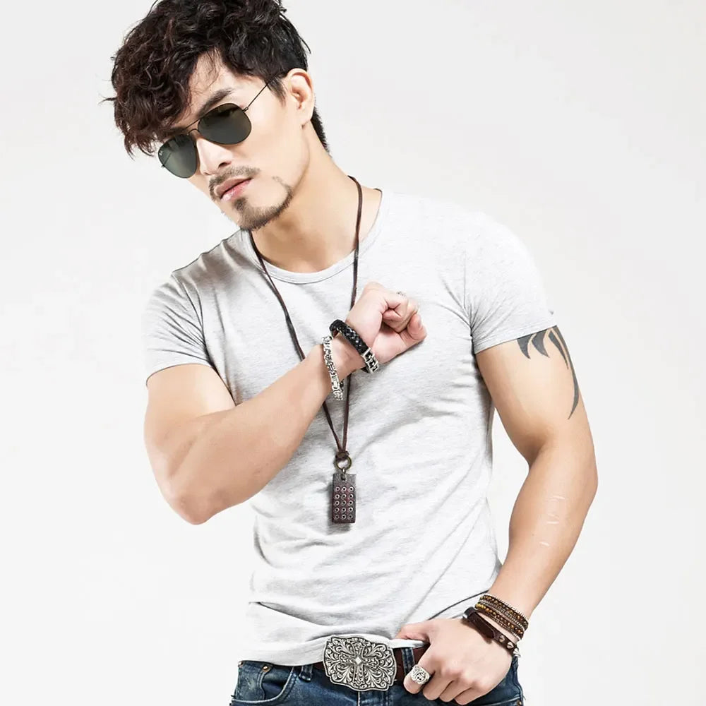 2026 Brand New Men T Shirt Tops V neck Short Sleeve Tees Men's Fashion Fitness Hot T-shirt For Male Man T-shirt Size 5XL