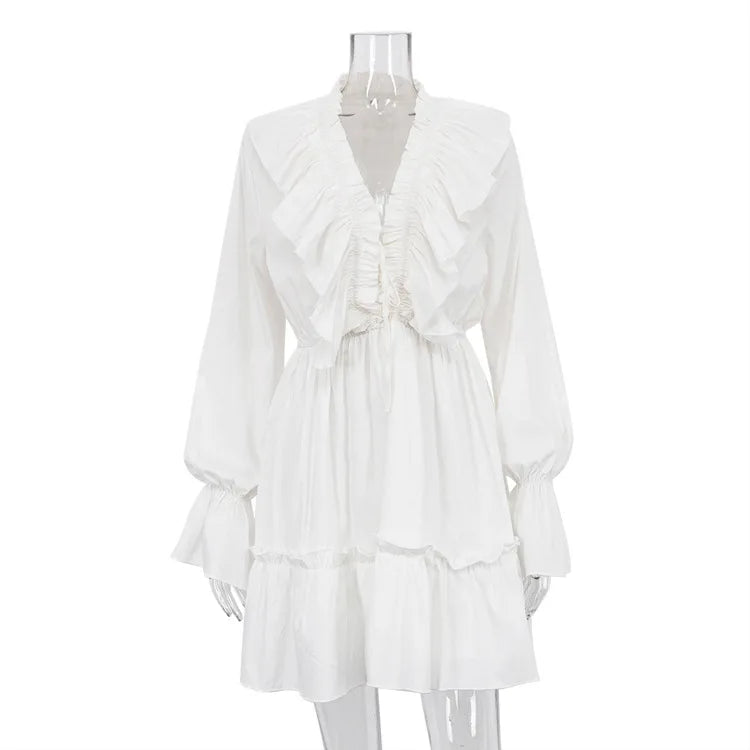 2025 Women Summer Loose Style Flare Sleeve White Dress Long Dress Sexy V-Neck Boho Dress Vestidos Clothes