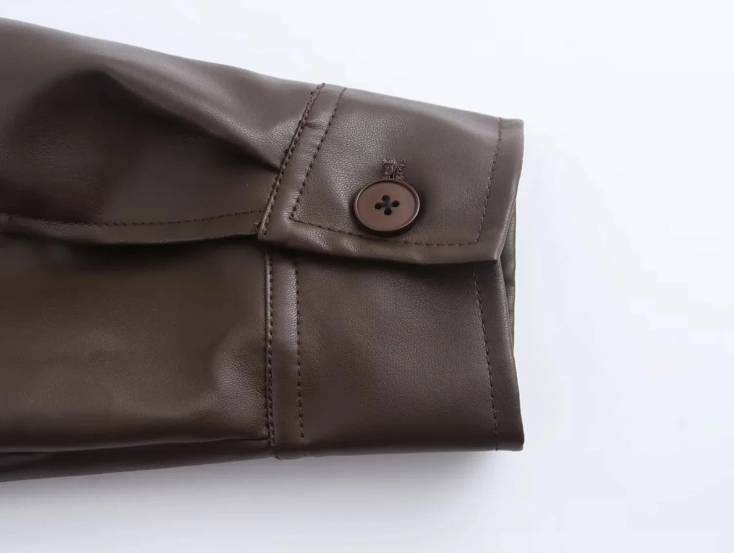 KONDALA 2026 Spring Summer Brown Business Casual Faux Leather Women Jackets Chic Valentine‘s Day Spliced Zipper Ladies Jackets