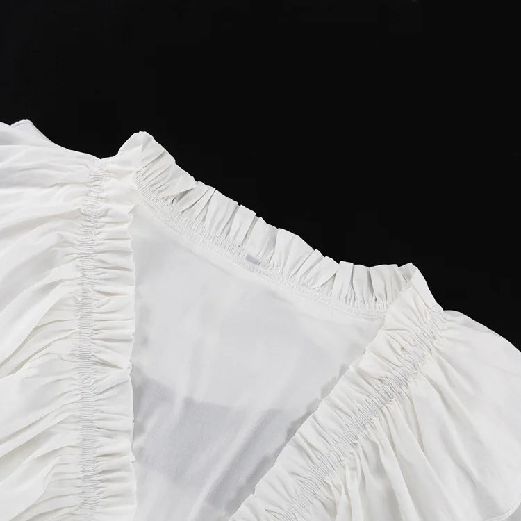 2025 Women Summer Loose Style Flare Sleeve White Dress Long Dress Sexy V-Neck Boho Dress Vestidos Clothes